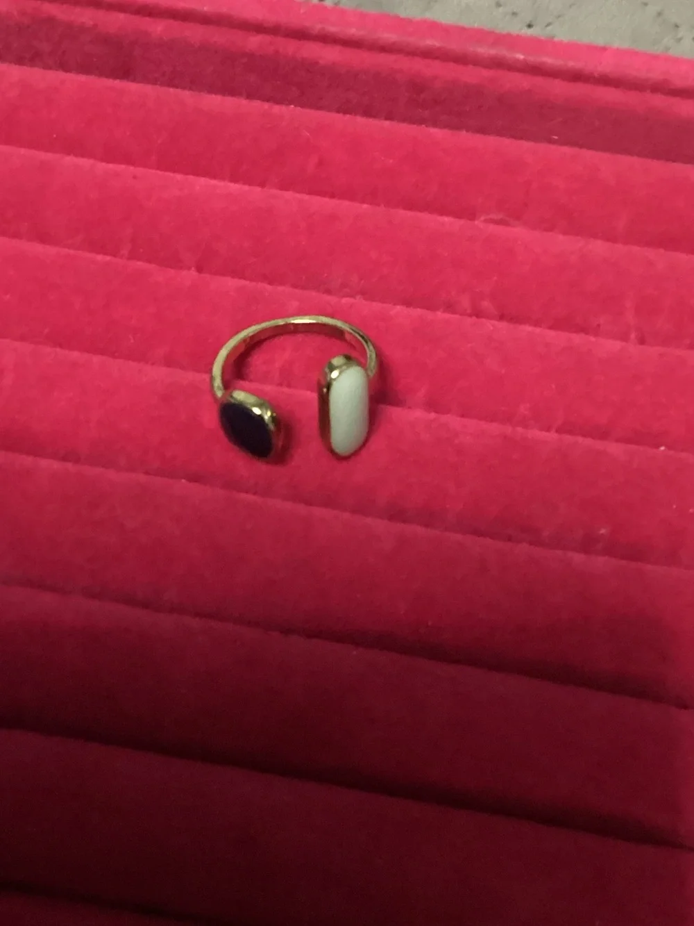 Double Black & Green Stone Ring with Adjustable Band